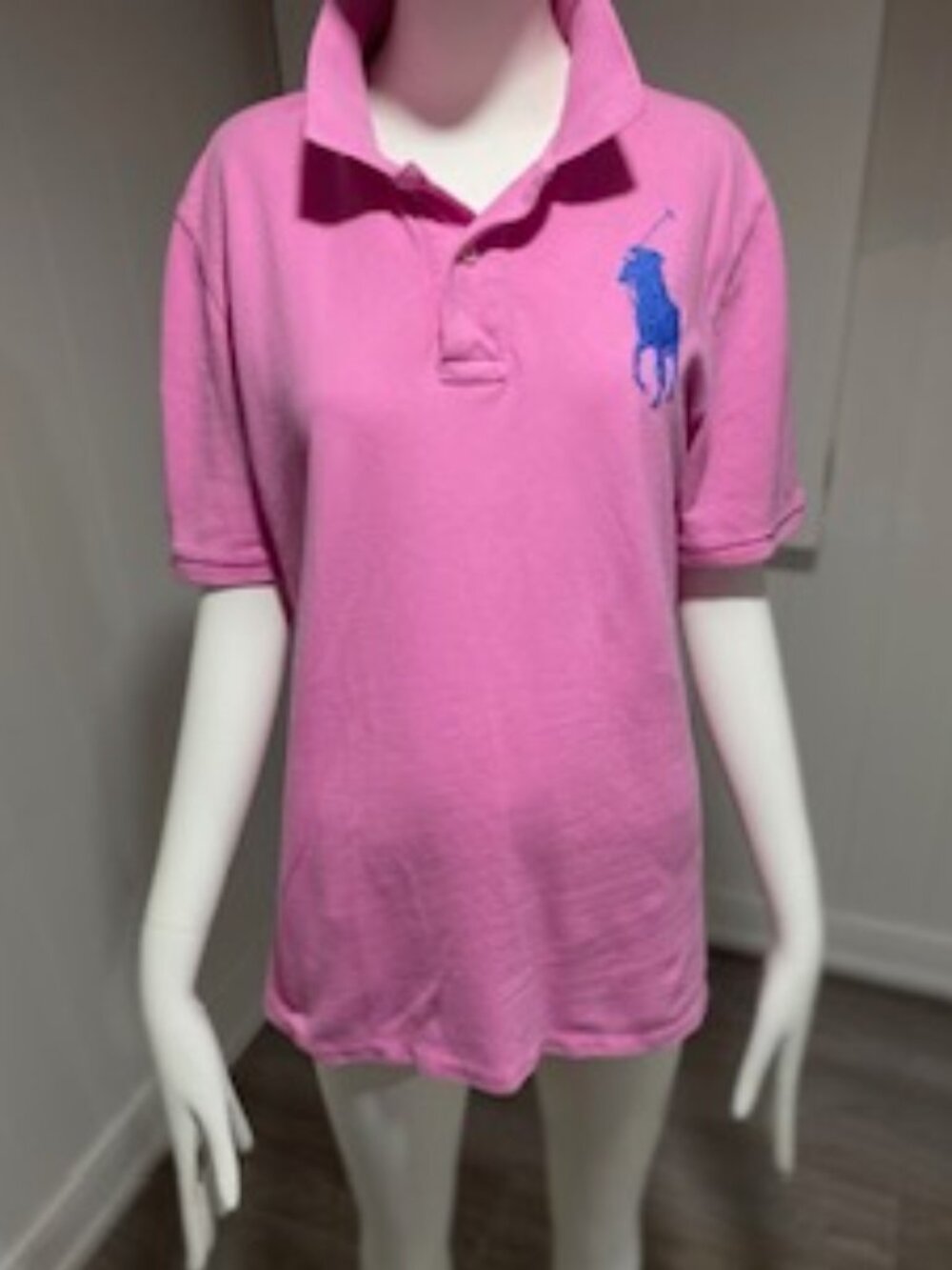 Ladies Polo Ralph Lauren Big Pony Polo Shirt in Pink with Blue Embroidery - XL
